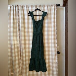 Zara Dark Green Floral Ruffle Maxi Pinafore Dress